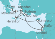 Reiseroute der Kreuzfahrt  14 Nächte - Östliches Mittelmeer mit Piräus & Zypern - Mein Schiff