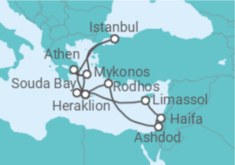 Reiseroute der Kreuzfahrt  14 Nächte - Östliches Mittelmeer mit Zypern & Kreta - Mein Schiff