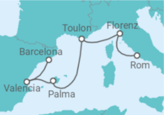 Reiseroute der Kreuzfahrt  Italien, Frankreich, Spanien - Cunard