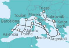 Reiseroute der Kreuzfahrt  Große Mittelmeer Kreuzfahrt - Cunard