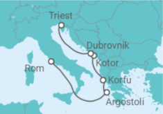 Reiseroute der Kreuzfahrt  Griechenland, Montenegro, Kroatien - Cunard