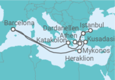 Reiseroute der Kreuzfahrt  Griechenland, Türkei - Cunard