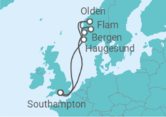 Reiseroute der Kreuzfahrt  Norwegische Fjorde 2024 - Cunard
