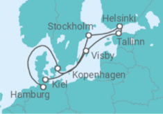 Reiseroute der Kreuzfahrt  Ostsee ab Hamburg bis Kiel - Cunard