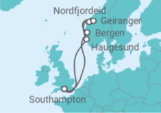 Reiseroute der Kreuzfahrt  Norwegische Fjorde 2024 - Cunard