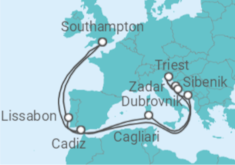 Reiseroute der Kreuzfahrt  Spanien, Kroatien, Italien, Portugal - Cunard