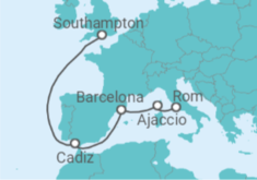 Reiseroute der Kreuzfahrt  Spanien, Frankreich - Cunard