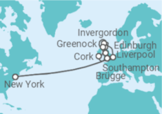 Reiseroute der Kreuzfahrt  Vereinigtes Königreich, Belgien - Cunard