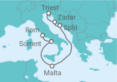 Reiseroute der Kreuzfahrt  Kroatien, Malta, Italien - Cunard