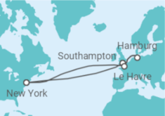 Reiseroute der Kreuzfahrt  Vereinigtes Königreich, Deutschland, Frankreich - Cunard