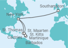Reiseroute der Kreuzfahrt  Transatlantik mit Karibik - Cunard