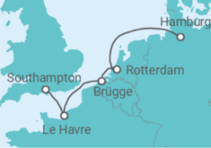 Reiseroute der Kreuzfahrt  Von Southampton nach Hamburg - Cunard