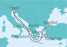 Reiseroute der Kreuzfahrt  Griechenland, Italien, Türkei - MSC Cruises