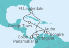 Reiseroute der Kreuzfahrt  Kolumbien, Panama, Aruba, Kaimaninseln - Celebrity Cruises