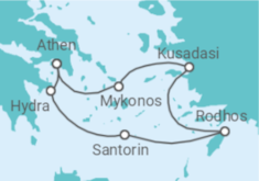Reiseroute der Kreuzfahrt  Inselhüpfen in der Ägäis & Athen entdecken - Celebrity Cruises