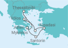 Reiseroute der Kreuzfahrt  Ägäis Kreuzfahrt & Athen entdecken - Celebrity Cruises