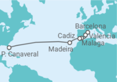 Reiseroute der Kreuzfahrt  Spanien, Portugal - Royal Caribbean