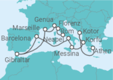 Reiseroute der Kreuzfahrt  Mediterranean with Greece, France & Italy - Princess Cruises