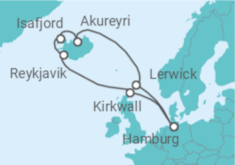 Reiseroute der Kreuzfahrt  Vereinigtes Königreich, Island - MSC Cruises