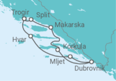 Reiseroute der Kreuzfahrt  Trogir • Split • Makarska • Dubrovnik • Hvar • Trogir + Ausflugspaket + Ausflugspaket + Ausflugspaket + Ausflugspaket + Ausflugspaket - Nicko Cruises