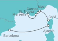 Reiseroute der Kreuzfahrt  Marseille • St. Tropez • Cannes • Nizza • Korsika • Barcelona
- Nicko Cruises