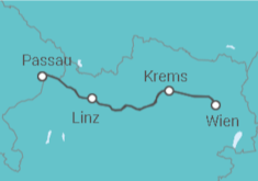 Reiseroute der Kreuzfahrt  Passau • Wien • Krems • Linz • Passau - Nicko Cruises