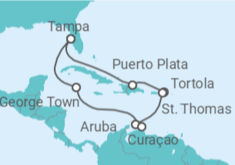 Reiseroute der Kreuzfahrt  USA, Britische Jungferninseln, Aruba, Curaçao, Kaimaninseln - NCL Norwegian Cruise Line