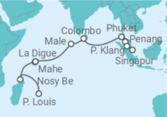 Reiseroute der Kreuzfahrt  Von Mauritius (Port Luis) nach Singapur - NCL Norwegian Cruise Line