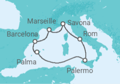 Reiseroute der Kreuzfahrt  Italien, Frankreich, Spanien - Costa Kreuzfahrten