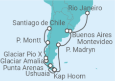Reiseroute der Kreuzfahrt  Von Rio de Janeiro (Brasilien) nach Santiago de Chile - Cunard