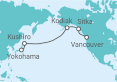 Reiseroute der Kreuzfahrt  Alaska, Nordpolarmeer, Japan - Holland America Line