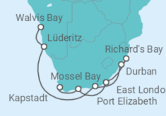 Reiseroute der Kreuzfahrt  Wildes Südafrika – Safari der Kontraste in ungezähmter Wildnis - Hapag-Lloyd Cruises
