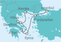 Reiseroute der Kreuzfahrt  Griechischer Charme und trendiges Istanbul - Hapag-Lloyd Cruises