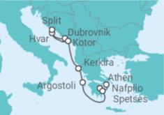 Reiseroute der Kreuzfahrt  Unbeschreibliche Schönheit: Von Dubrovnik nach Piräus - Hapag-Lloyd Cruises