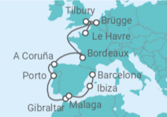 Reiseroute der Kreuzfahrt  Belgien, Frankreich, Spanien, Portugal, Gibraltar - NCL Norwegian Cruise Line