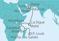 Reiseroute der Kreuzfahrt  Von Doha (Qatar) nach Mauritius (Port Luis) - NCL Norwegian Cruise Line