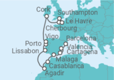 Reiseroute der Kreuzfahrt  Von Barcelona nach Southampton (England) - Royal Caribbean