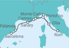 Reiseroute der Kreuzfahrt  Italien, Monaco, Frankreich, Spanien - WindStar Cruises