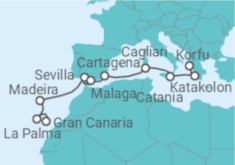 Reiseroute der Kreuzfahrt  Von Gran Canaria nach Korfu - AIDA