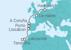 Reiseroute der Kreuzfahrt  Von Teneriffa nach Hamburg - AIDA