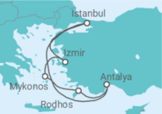 Reiseroute der Kreuzfahrt  Östliches Mittelmeer mit Istanbul - AIDA