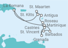 Reiseroute der Kreuzfahrt  14 Nächte - Karibische Inseln - ab/bis La Romana - Mein Schiff