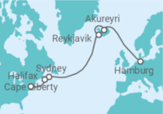 Reiseroute der Kreuzfahrt  15 Nächte - Transatlantikreise USA - ab Hamburg/bis Bayonne - Mein Schiff