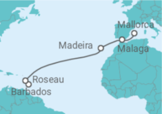 Reiseroute der Kreuzfahrt  13 Nächte - Transatlantik - ab Bridgetown/bis Palma - Mein Schiff