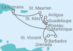 Reiseroute der Kreuzfahrt  14 Nächte - Karibische Inseln - ab/bis Bridgetown  - Mein Schiff