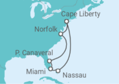Reiseroute der Kreuzfahrt  11 Nächte - Höhepunkte der USA Ostküste - ab/bis Bayonne - Mein Schiff