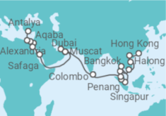 Reiseroute der Kreuzfahrt  44 Nächte - Weltentdecker-Route - ab Hongkong/bis Antalya - Mein Schiff