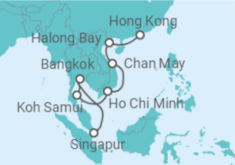 Reiseroute der Kreuzfahrt  14 Nächte - Südostasiens Höhepunkte - ab Hongkong/bis Singapur - Mein Schiff