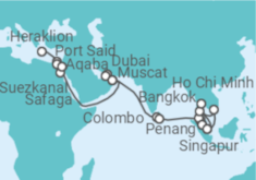 Reiseroute der Kreuzfahrt  45 Nächte - Weltentdecker-Route - ab Heraklion/bis Singapur - Mein Schiff