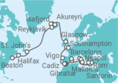 Reiseroute der Kreuzfahrt  Mediterranean, Iceland & British Isles Grand Adventure - Princess Cruises